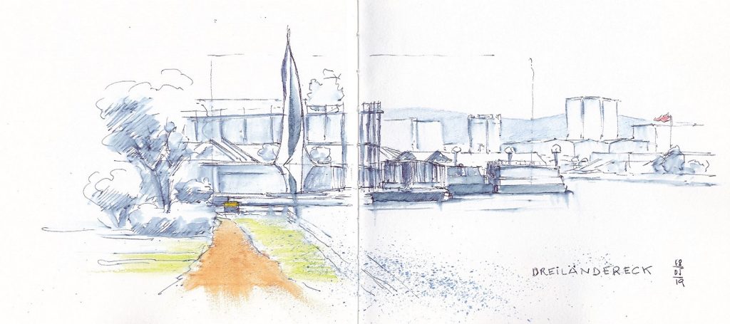 Croquis urbains au fil du Rhin : bâtiments, architecture, ponts 