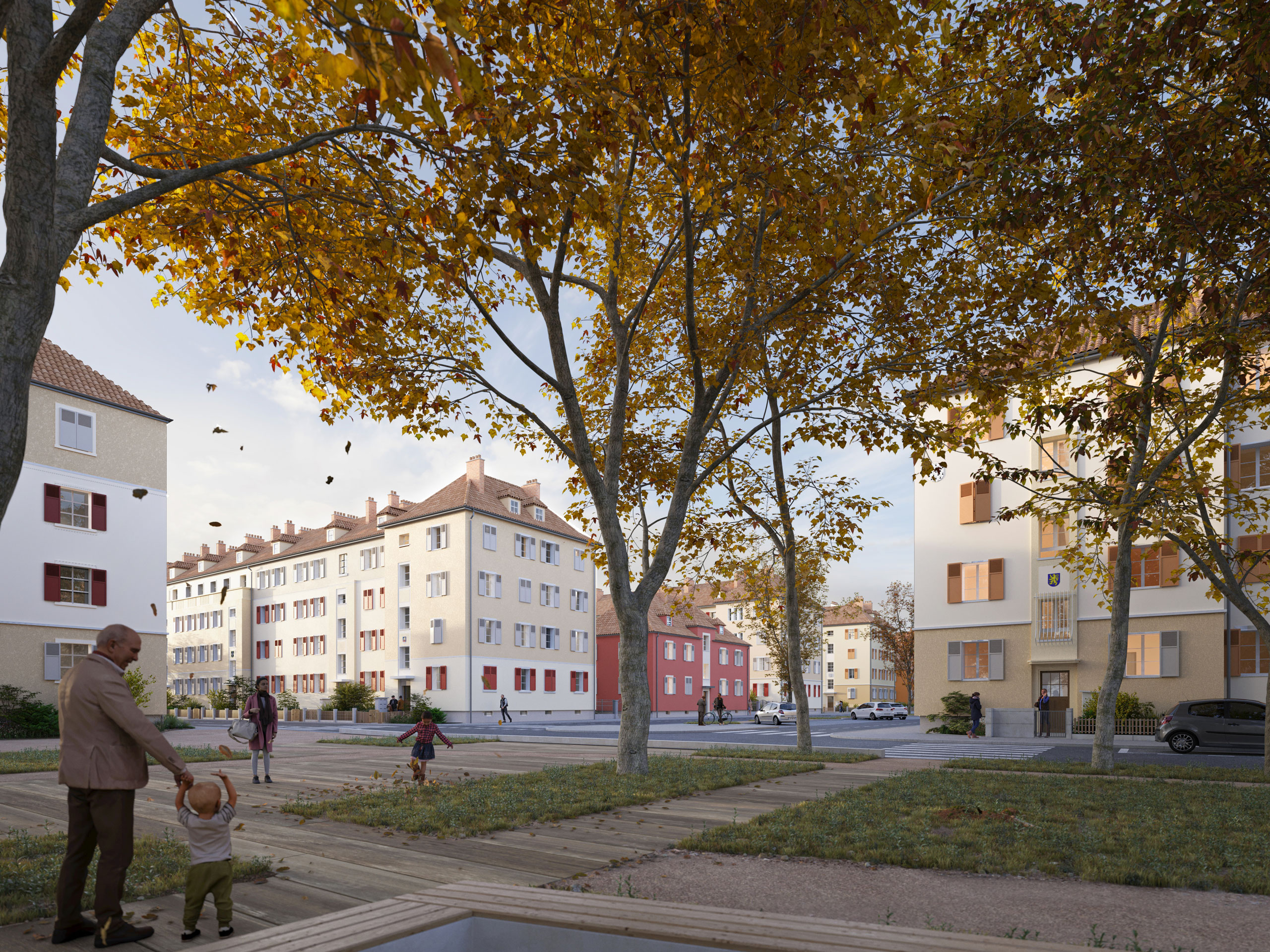 Place Paul Hauger, projet cité-jardin Drouot © K+ architecture